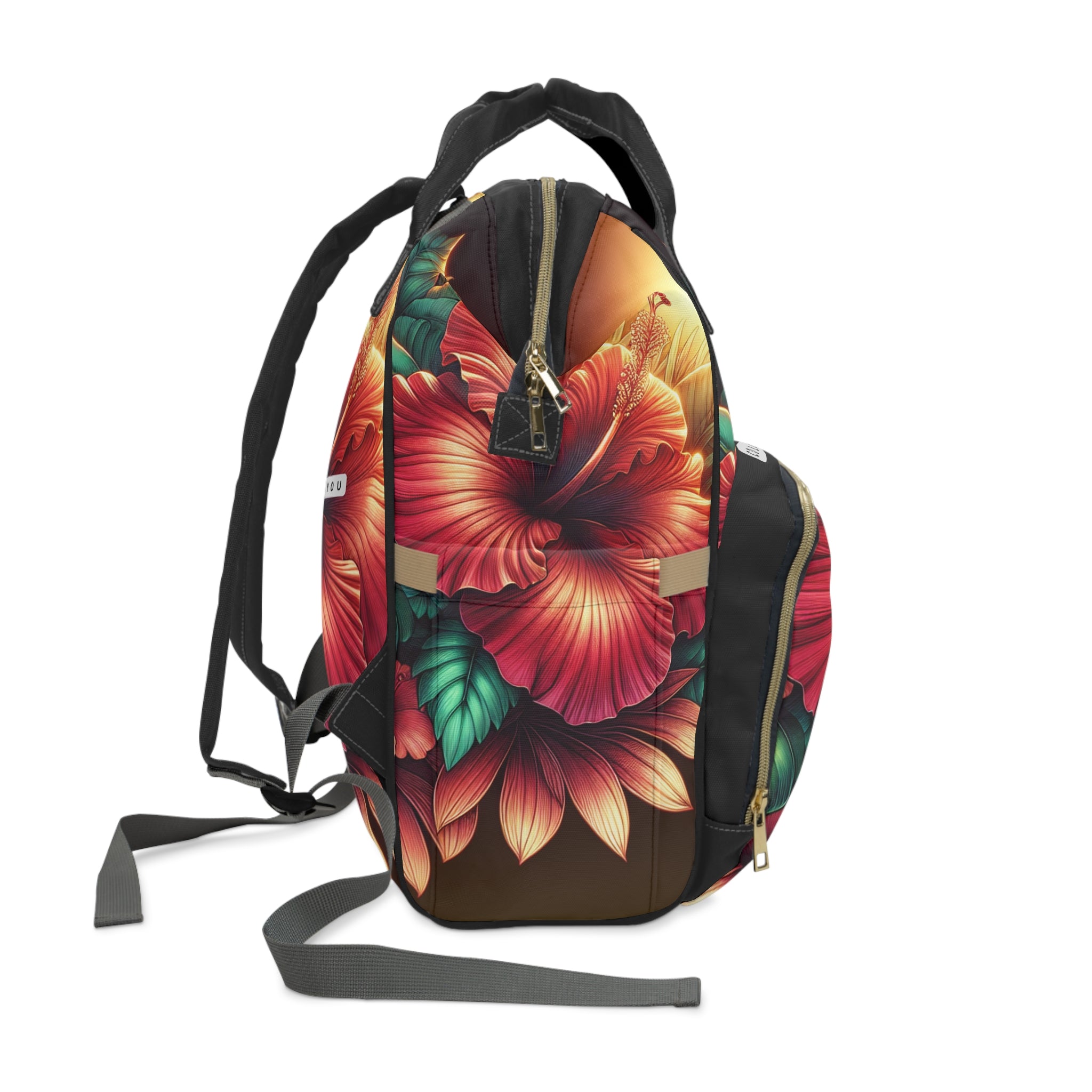 Multifunctional Red Hibis Diaper Backpack | Stylish Baby Bag, Mom Tote, Travel Backpack, Baby Shower Gift, Everyday Use