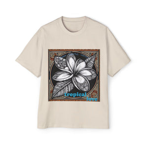 Tropical Love Oversized Premium Heavy Cotton Tee, Relaxed Fit T-Shirt, Gift for Him, Summer Style, Casual Wear, Unique Art Design