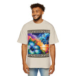 Tropical Blue Hibiscus Sunset Oversized Tee – Vibrant Floral Design