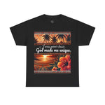 Tropical Graphic Tee featuring 'God Made Me Unique', Unisex Heavy Cotton Tee, Summer Vibe Shirt, Hawaiian Style Top, Gift for Nature [...]