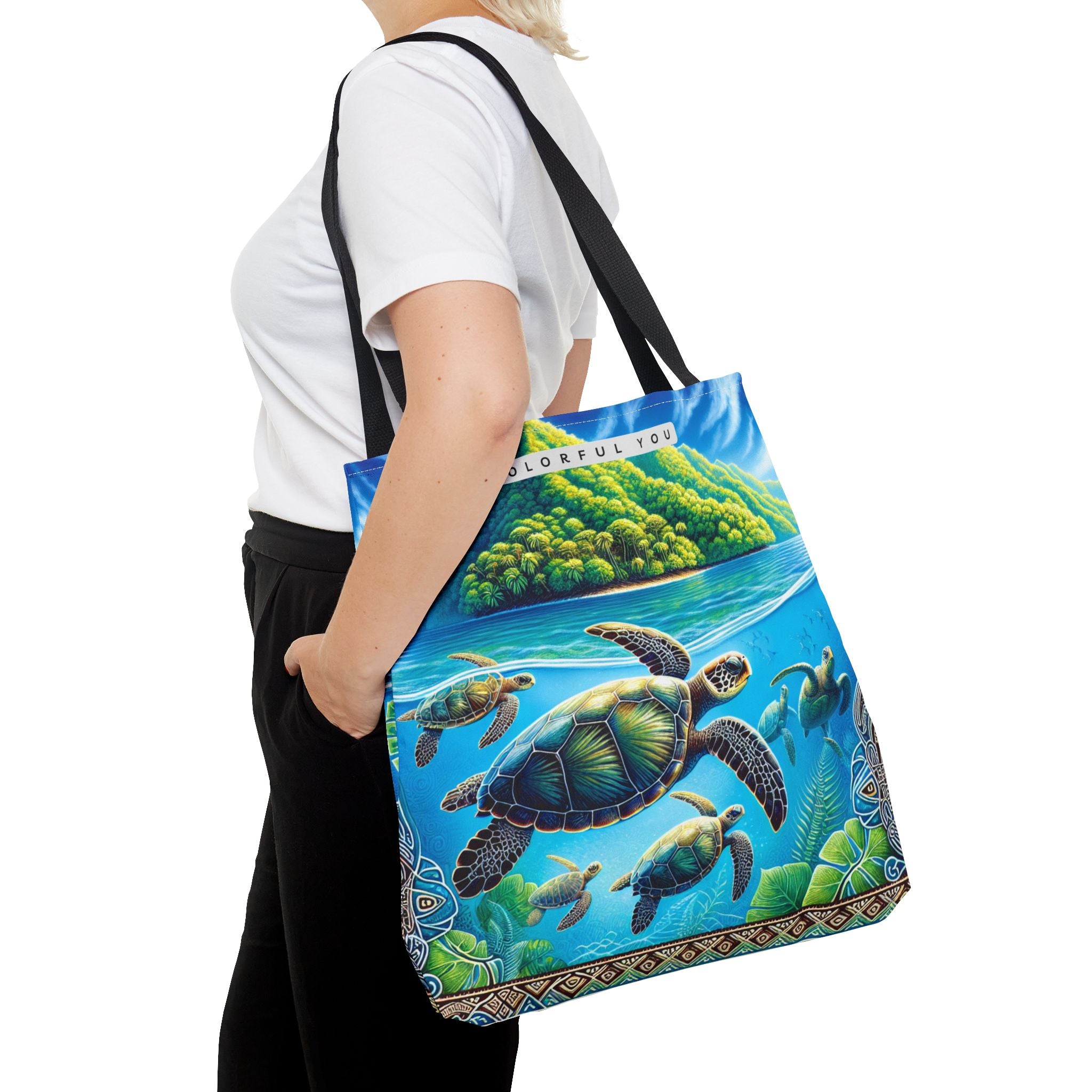 Colorful Ocean Turtle Tote Bag - Eco-Friendly Beach Bag for Nature Lovers