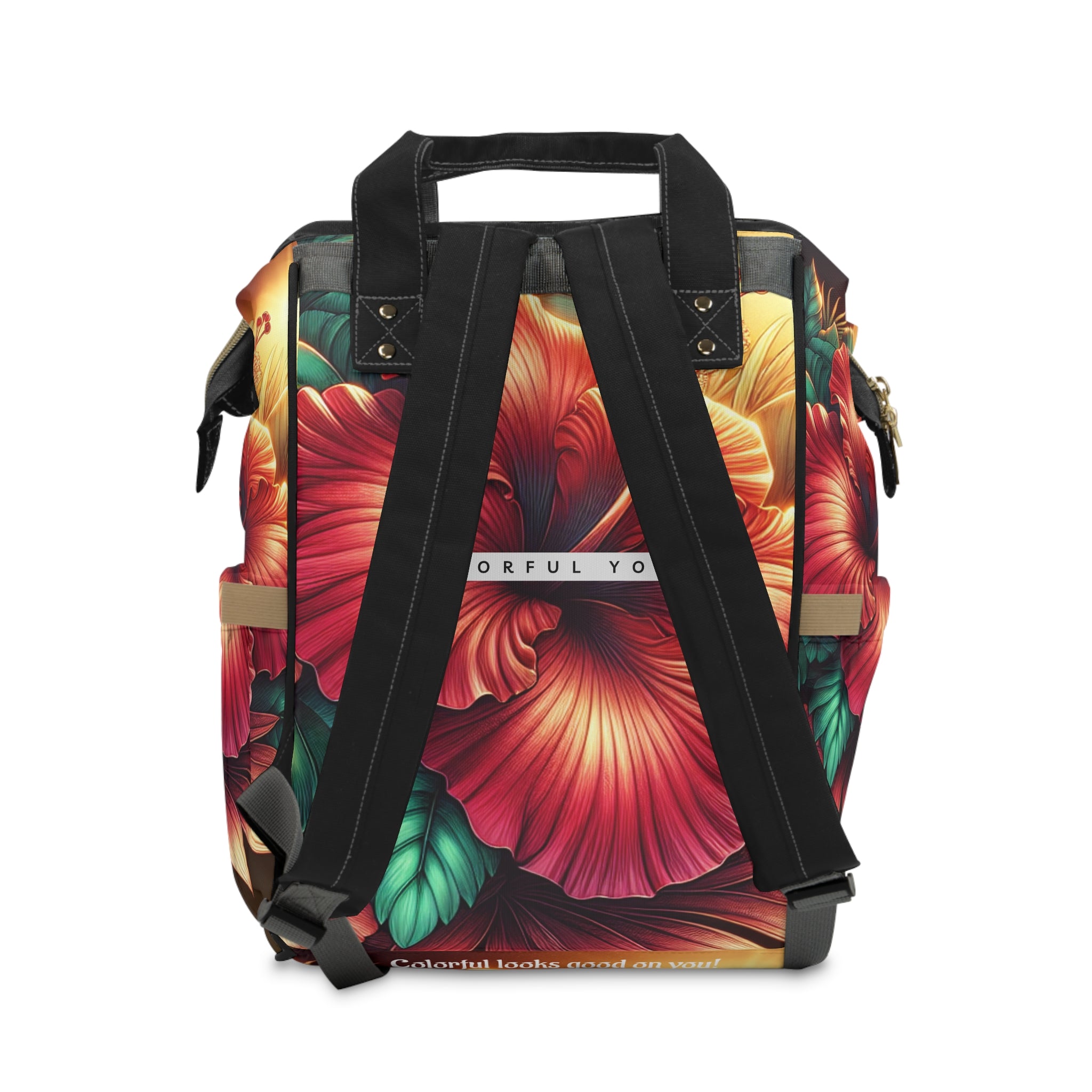 Multifunctional Red Hibis Diaper Backpack | Stylish Baby Bag, Mom Tote, Travel Backpack, Baby Shower Gift, Everyday Use