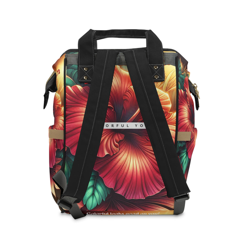 Multifunctional Red Hibis Diaper Backpack | Stylish Baby Bag, Mom Tote, Travel Backpack, Baby Shower Gift, Everyday Use