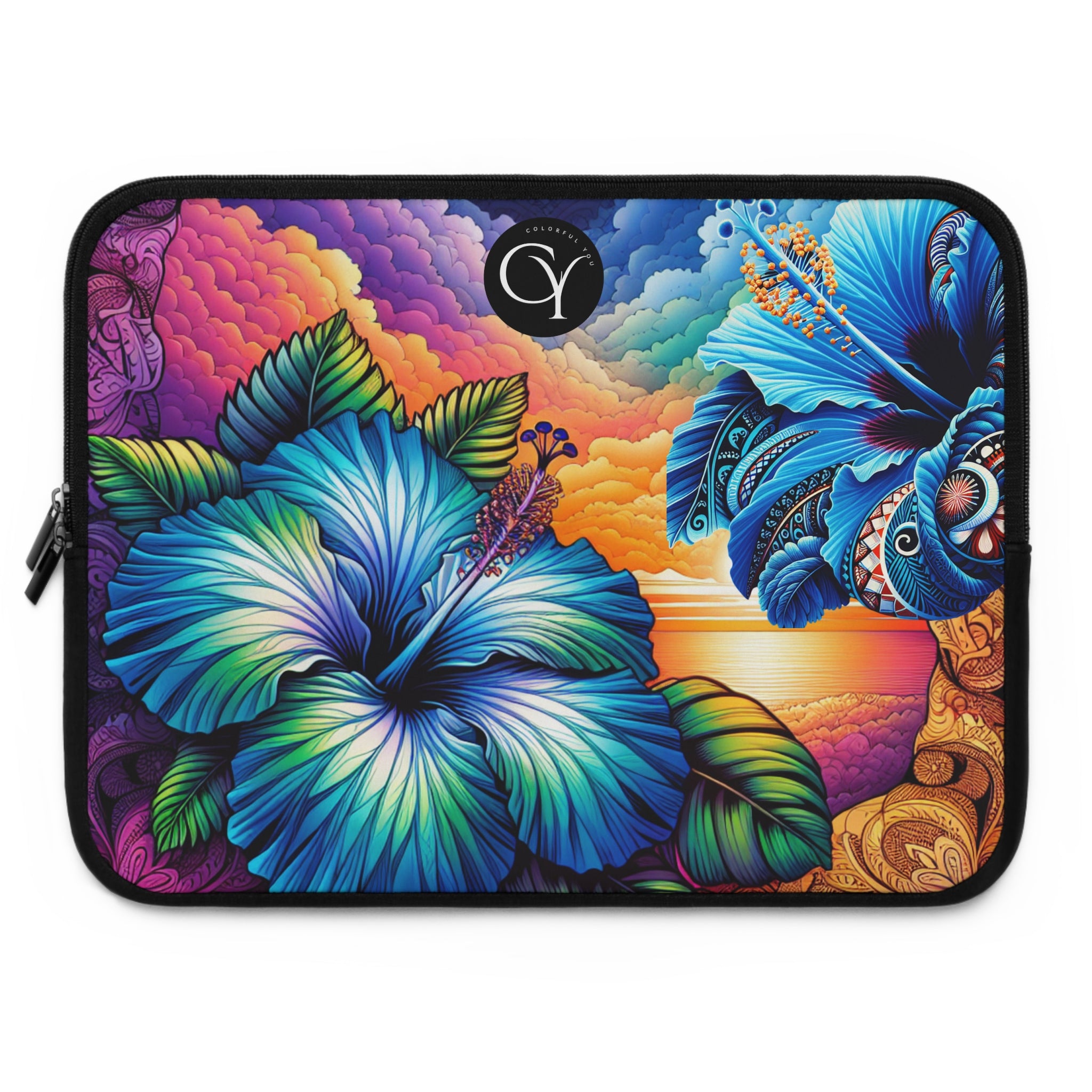 Laptop Sleeve Tropical Blue Hibiscus Sunset
