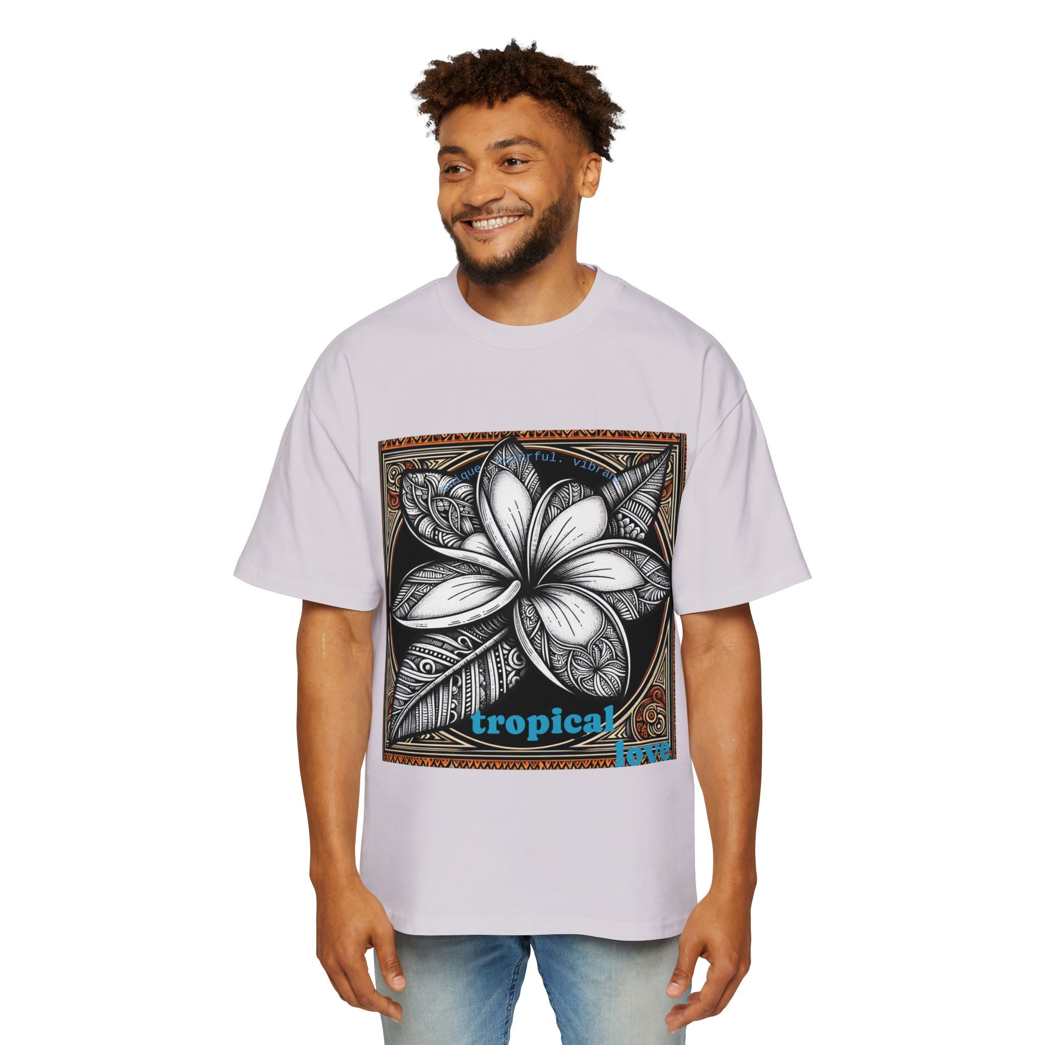 Tropical Love Oversized Premium Heavy Cotton Tee, Relaxed Fit T-Shirt, Gift for Him, Summer Style, Casual Wear, Unique Art Design