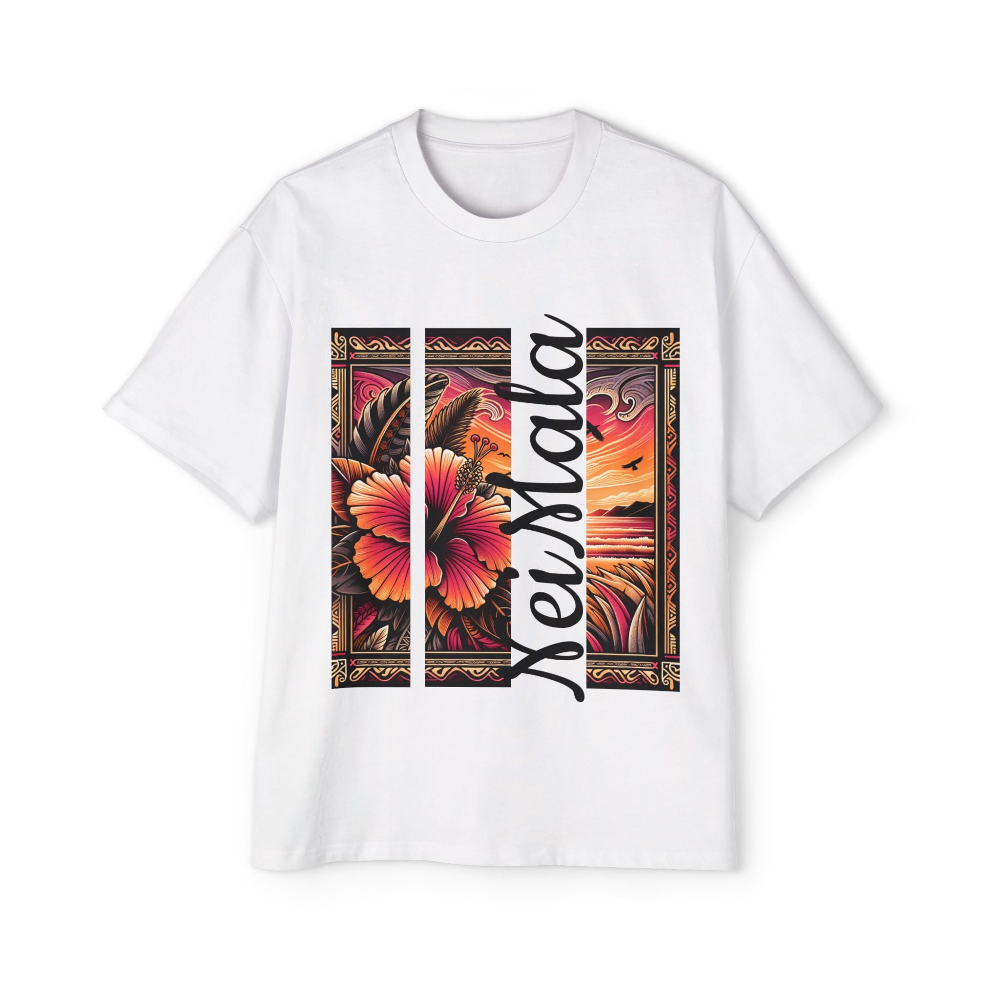 NeiMala Heavy Oversized Tee - Vibrant Floral Sunset Design
