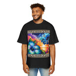 Tropical Blue Hibiscus Sunset Oversized Tee – Vibrant Floral Design