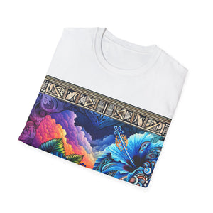 Tropical Blue Hibiscus Paradise Unisex Softstyle T-Shirt - Vibrant Floral Artwork