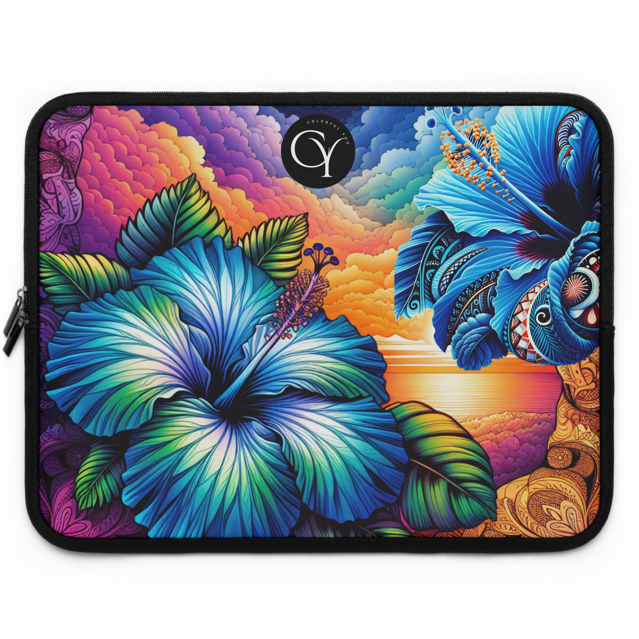 Laptop Sleeve Tropical Blue Hibiscus Sunset