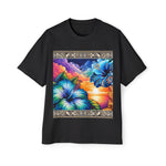 Tropical Blue Hibiscus Sunset Oversized Tee – Vibrant Floral Design