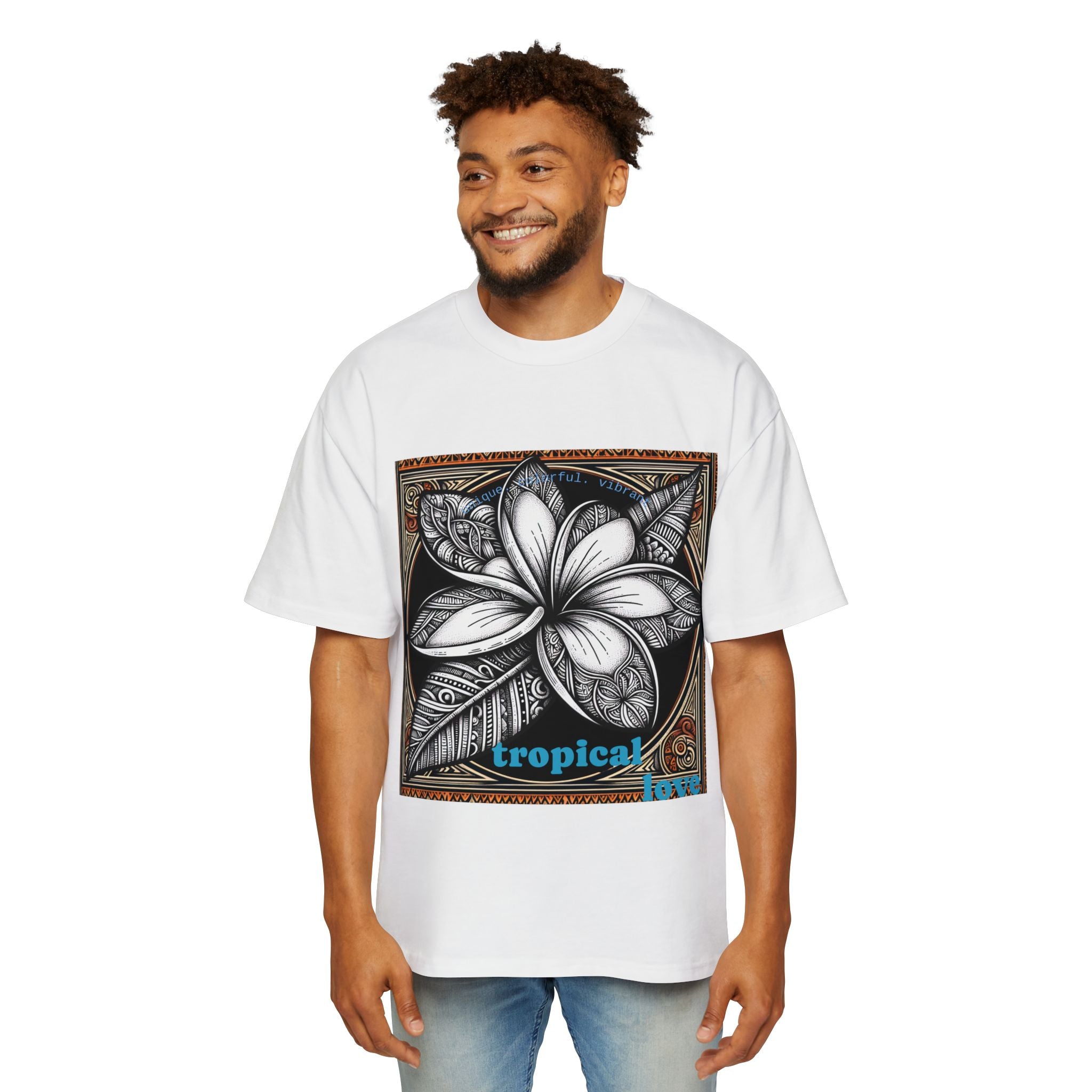 Tropical Love Oversized Premium Heavy Cotton Tee, Relaxed Fit T-Shirt, Gift for Him, Summer Style, Casual Wear, Unique Art Design