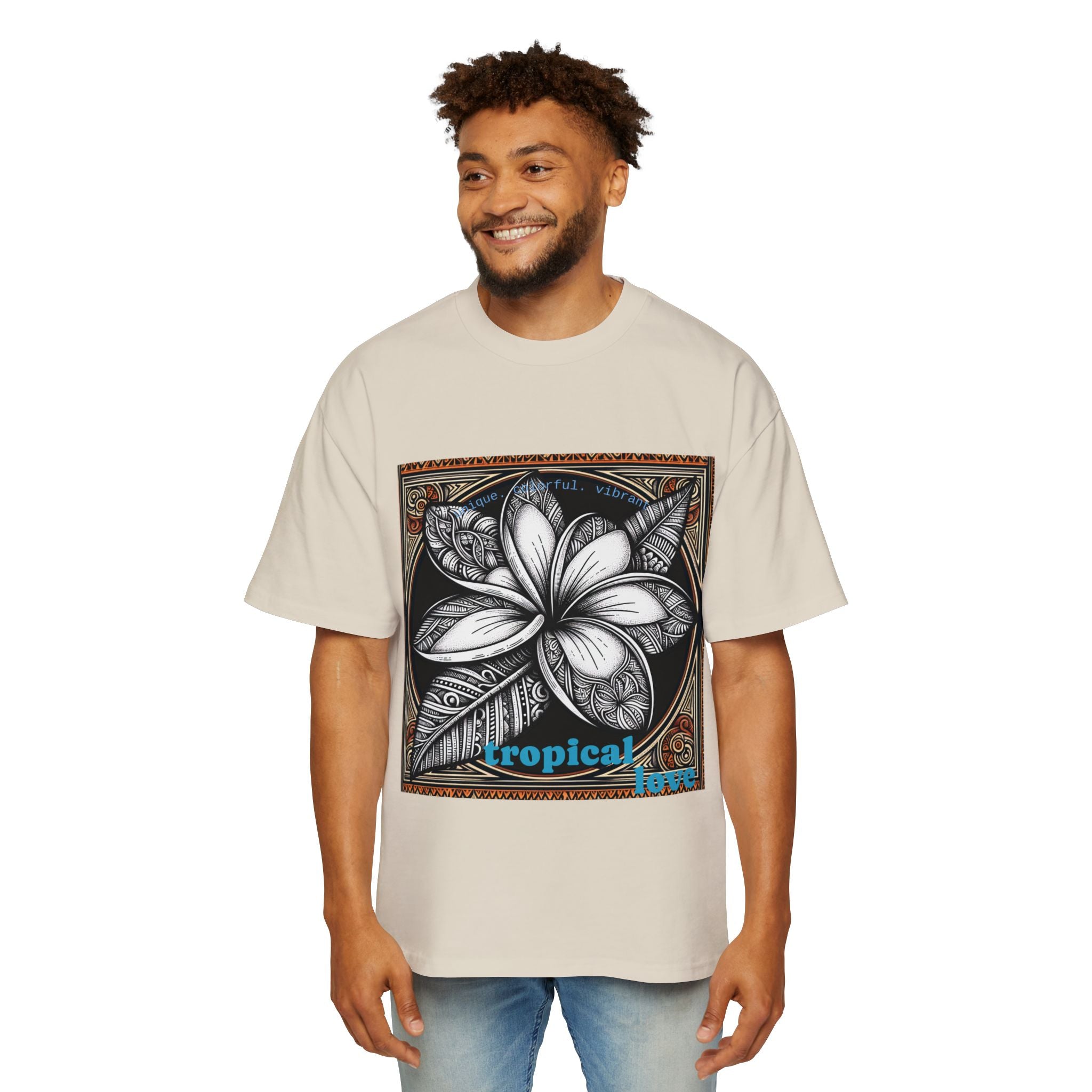Tropical Love Oversized Premium Heavy Cotton Tee, Relaxed Fit T-Shirt, Gift for Him, Summer Style, Casual Wear, Unique Art Design