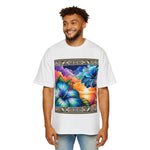 Tropical Blue Hibiscus Sunset Oversized Tee – Vibrant Floral Design