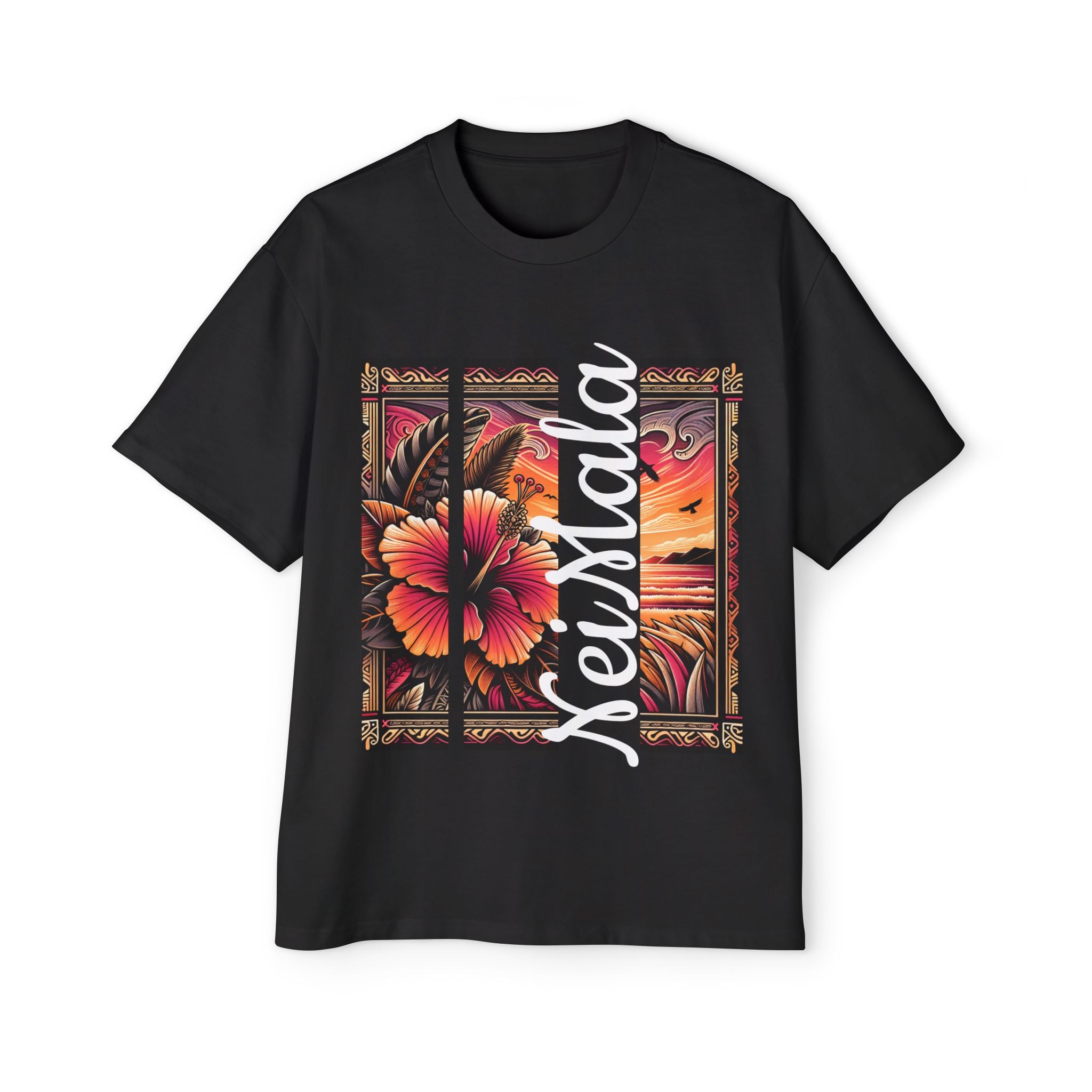 NeiMala Heavy Oversized Tee - Vibrant Floral Sunset Design