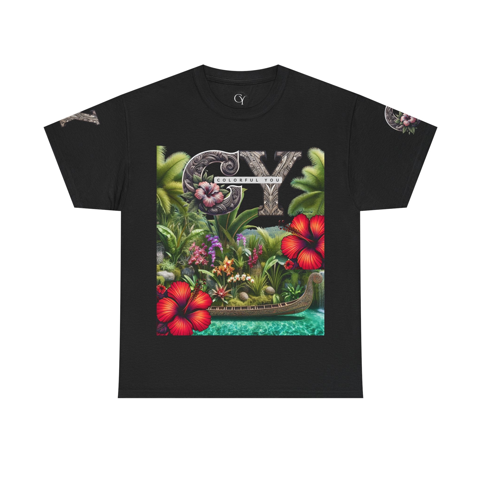 C.Y Designer Tropical Floral Unisex Heavy Cotton Tee - Perfect for Summer Vibes