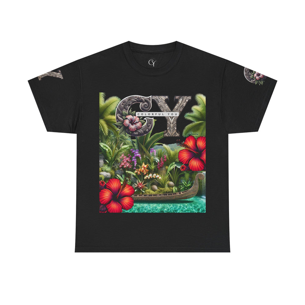 C.Y Designer Tropical Floral Unisex Heavy Cotton Tee - Perfect for Summer Vibes