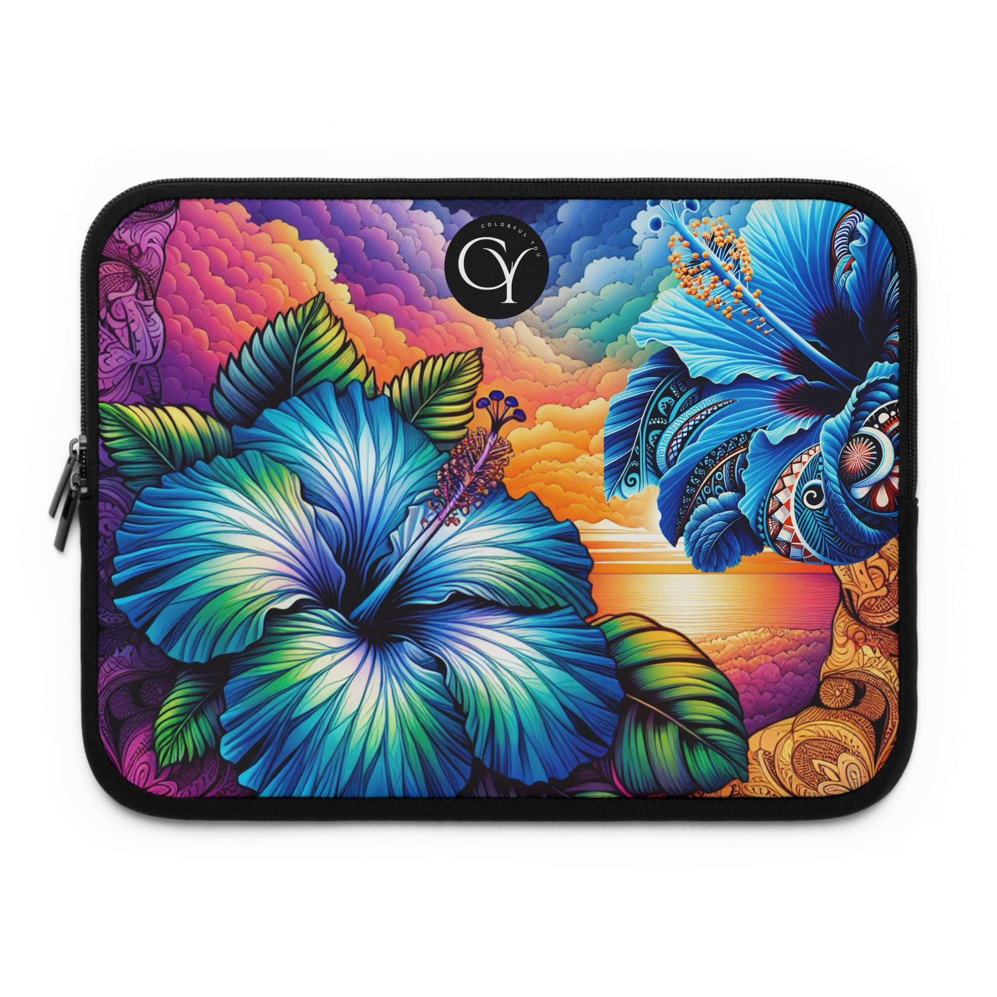 Laptop Sleeve Tropical Blue Hibiscus Sunset