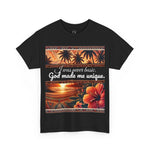 Tropical Graphic Tee featuring 'God Made Me Unique', Unisex Heavy Cotton Tee, Summer Vibe Shirt, Hawaiian Style Top, Gift for Nature [...]