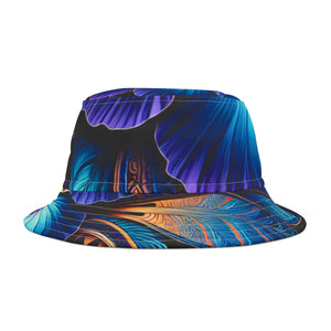 Blue Hibiscus Colorful Artistic Bucket Hat | Summer Vibes, Festival Wear, Beach Accessory, Unique Gift
