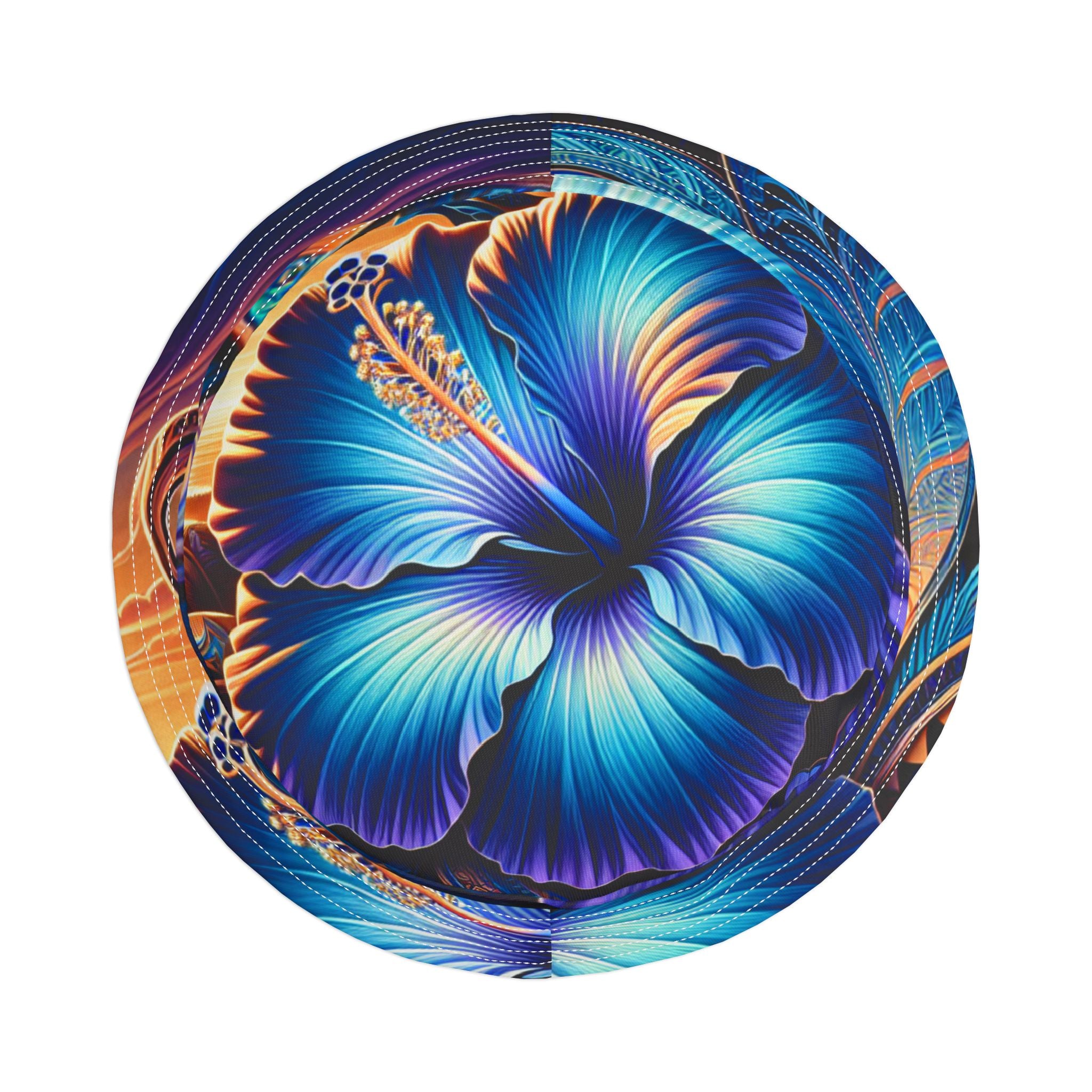 Blue Hibiscus Colorful Artistic Bucket Hat | Summer Vibes, Festival Wear, Beach Accessory, Unique Gift