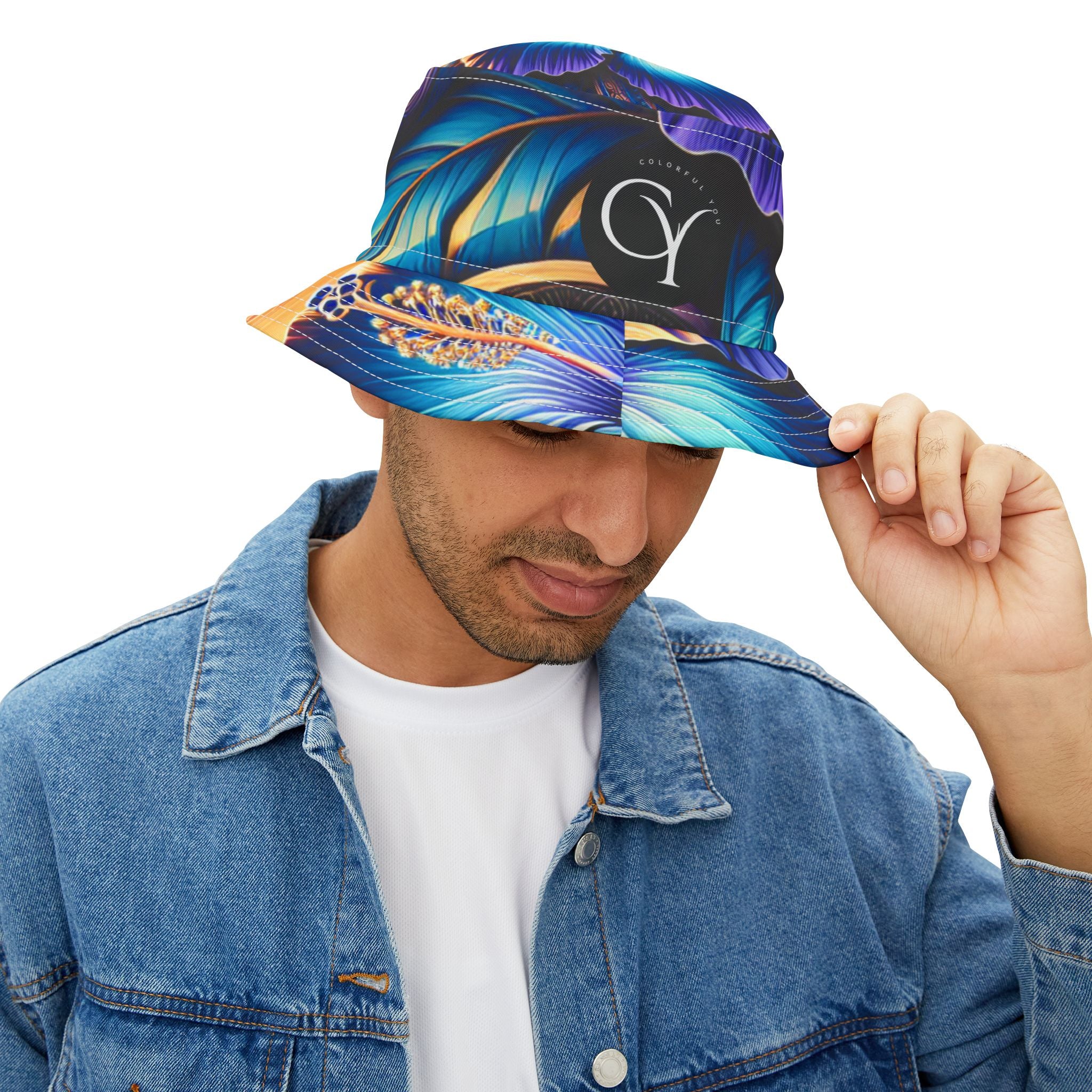 Blue Hibiscus Colorful Artistic Bucket Hat | Summer Vibes, Festival Wear, Beach Accessory, Unique Gift