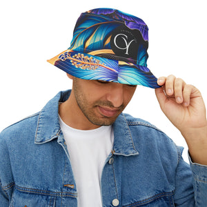 Blue Hibiscus Colorful Artistic Bucket Hat | Summer Vibes, Festival Wear, Beach Accessory, Unique Gift