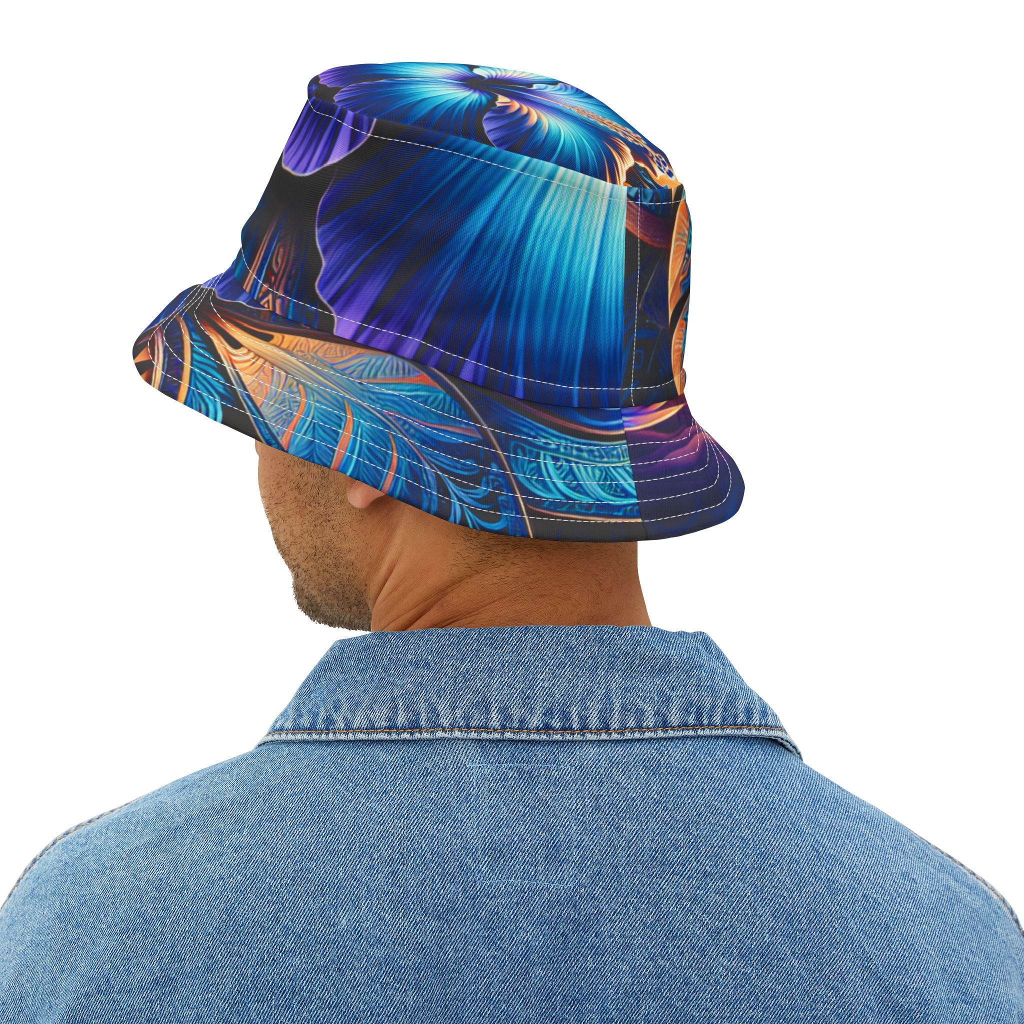 Blue Hibiscus Colorful Artistic Bucket Hat | Summer Vibes, Festival Wear, Beach Accessory, Unique Gift