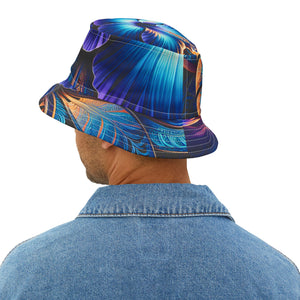 Blue Hibiscus Colorful Artistic Bucket Hat | Summer Vibes, Festival Wear, Beach Accessory, Unique Gift