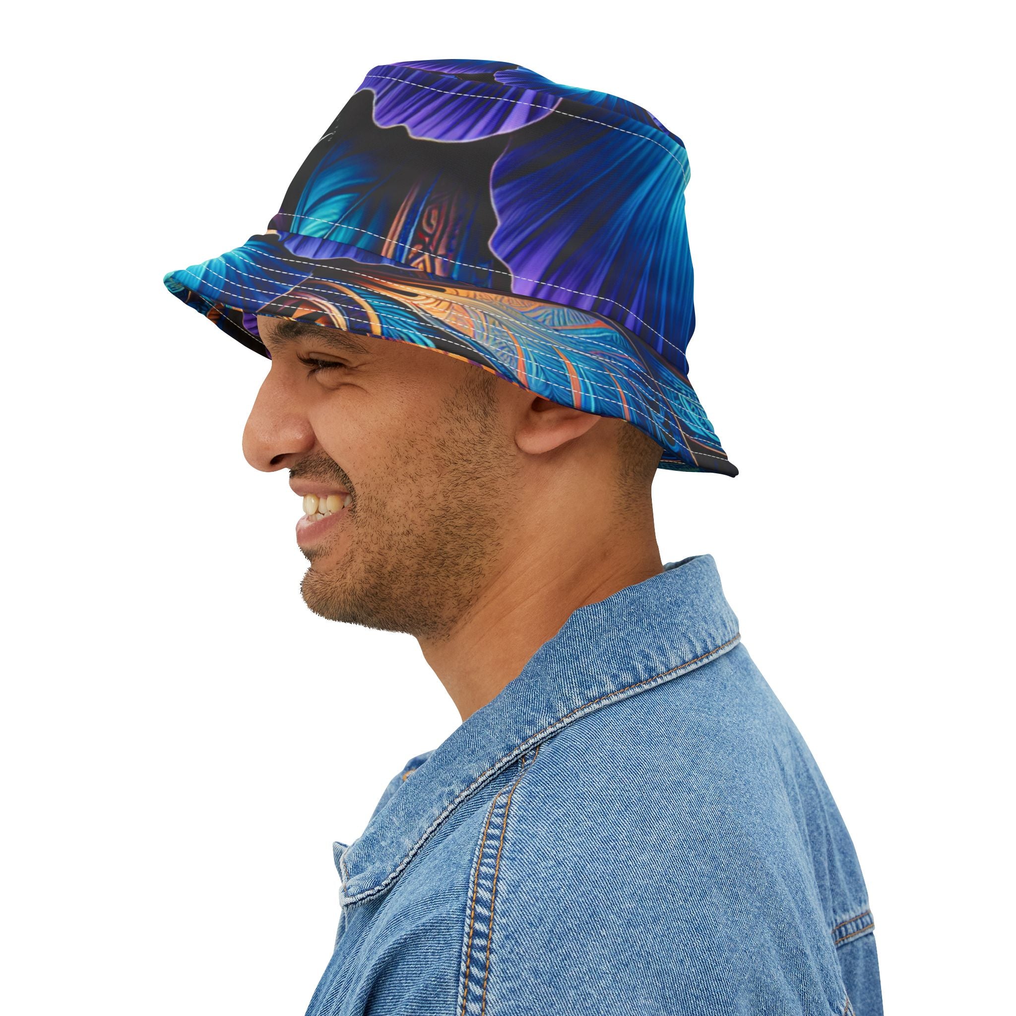 Blue Hibiscus Colorful Artistic Bucket Hat | Summer Vibes, Festival Wear, Beach Accessory, Unique Gift