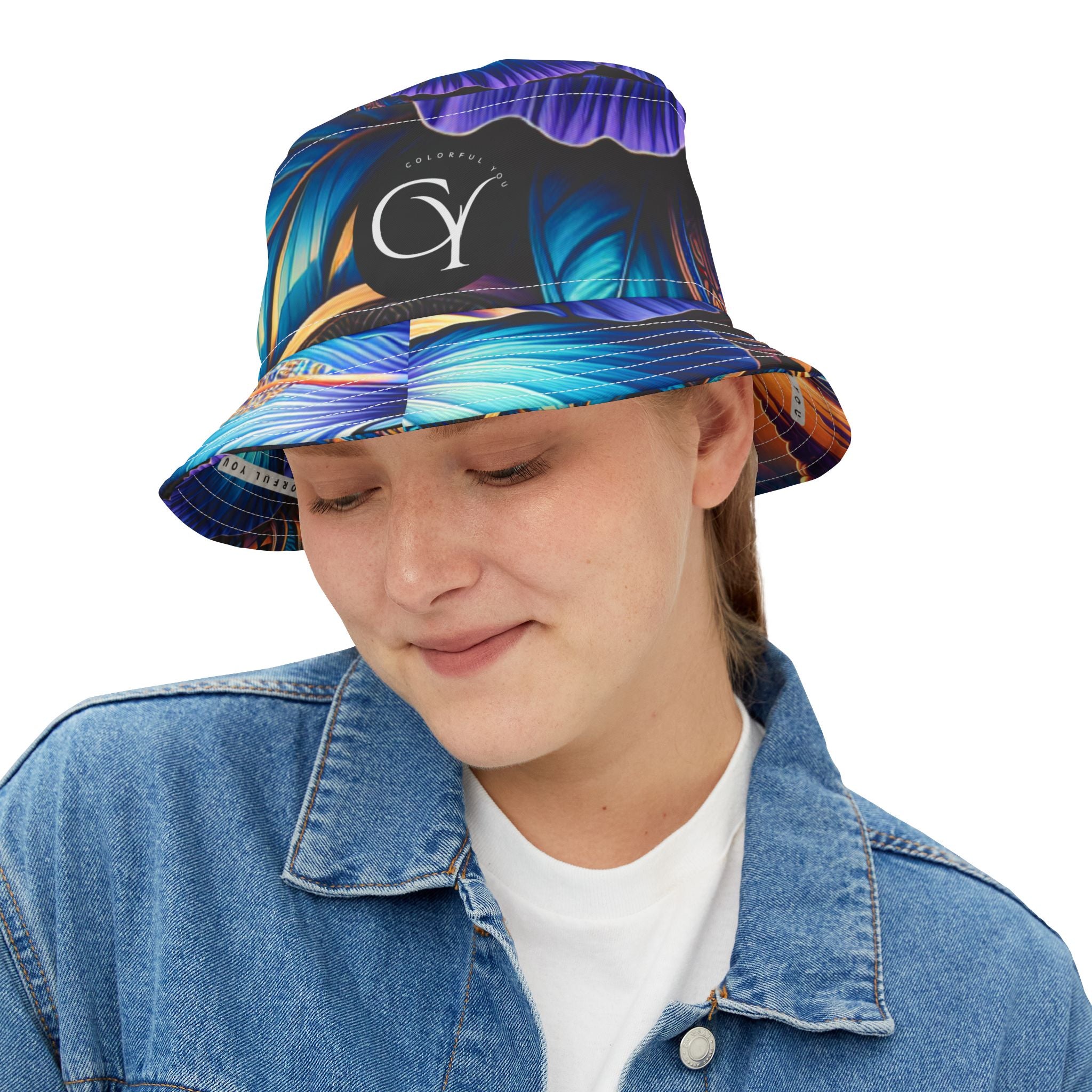 Blue Hibiscus Colorful Artistic Bucket Hat | Summer Vibes, Festival Wear, Beach Accessory, Unique Gift