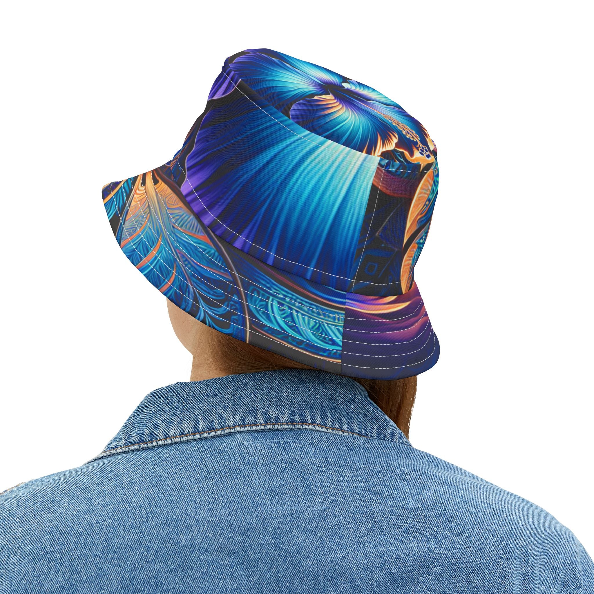 Blue Hibiscus Colorful Artistic Bucket Hat | Summer Vibes, Festival Wear, Beach Accessory, Unique Gift