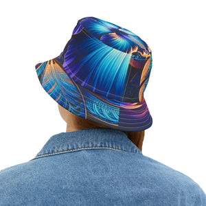 Blue Hibiscus Colorful Artistic Bucket Hat | Summer Vibes, Festival Wear, Beach Accessory, Unique Gift